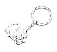 RAIDIN Stainless Steel 18k Gold Silver Plated Halloween Horror Keychains Keyring for Men Women Gifts Car Purse Keys Charms Accessories (Silver-016 Wizard Cat)