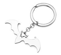 RAIDIN Stainless Steel 18k Gold Silver Plated Halloween Horror Keychains Keyring for Men Women Gifts Car Purse Keys Charms Accessories (Silver-130 Bat)