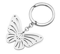 RAIDIN Stainless Steel 18K Gold Silver Plated Keychains Cute Butterfly Keyring Charms Gifts for Women Girls Car Purse Keys Accessories (Silver-064)
