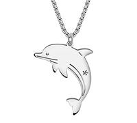 RAIDIN Stainless Steel 18K Gold Silver Plated Sea Life Shark Crab Seahorse Turtle Dolphin Necklace Pendant for Women Girls Cute Ocean Animal Necklaces Jewelry for Gifts (Silver-030 Dolphin)