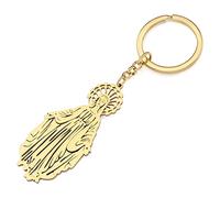 RAIDIN Stainless Steel 18K Gold Silver Plated Virgin Mary Charms Keychains Keyring Gifts for Men Women Car Purse Keys Accessories (Gold-185)