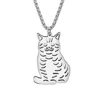RAIDIN Stainless Steel Animal Cat Necklace Pendant for Women Girls 18K Gold Silver Plated Cute Kitten Necklaces Minimalist Jewelry Gifts for Her Cat Lovers Charms (Silver-159 Dragon Li)