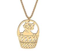 RAIDIN Stainless Steel Animal Cat Necklace Pendant for Women Girls 18K Gold Silver Plated Cute Kitten Necklaces Minimalist Jewelry Gifts for Her Cat Lovers Charms (Gold-154 Basket Cat)