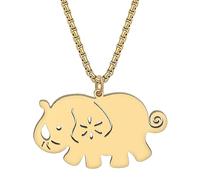 RAIDIN Stainless Steel Animal Elephant Necklace Pendant 18K Gold Silver Plated Cute African Elephant Necklaces Minimalist Simple Jewelry Gifts for Women Girls Charms (Gold-06)