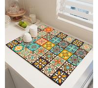 Raidley Quick Dry Dish Mat, Retro Quick-Drying Water-Draining Mat, Heat Resistant Drying Mat for Kitchen Bar Countertops, Absorbent Microfiber Drainer Mats (P, 11.8 * 15.7 inch)