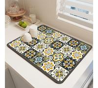 Raidley Quick Dry Dish Mat, Retro Quick-Drying Water-Draining Mat, Heat Resistant Drying Mat for Kitchen Bar Countertops, Absorbent Microfiber Drainer Mats (C, 11.8 * 15.7 inch)