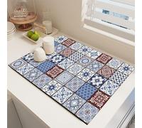 Raidley Quick Dry Dish Mat, Retro Quick-Drying Water-Draining Mat, Heat Resistant Drying Mat for Kitchen Bar Countertops, Absorbent Microfiber Drainer Mats (I, 15.7 * 23.6 inch)