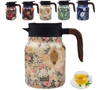 Raidley Vintage Floral Pattern Tea Thermos - Built-in Infuser, Stainless Steel Thermal Carafe with Lid for Hot Drinks, Insulated Teapot Detachable 1000ml for Office, Dormitory, Home, Kitchen (A)