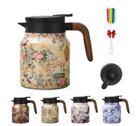 Raidley Vintage Floral Pattern Tea Thermos With Infuser, Doresty Thermos Tea Pot, Mini-hot Coffee Pot, Stainless Steel Thermal Carafe With Lid for Hot Drinks, Insulated Kettle, 1000ml