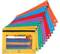 RAIHOMKIT 12 Pack Zipper Pouches for 3 Ring Binder, Zipper Pouch with Clear Window, Binder Bags in Assorted Colors, 3 Ring Binders Bags for Storing Home Office(6 Colors)