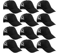 RAIHOMKIT 12Pack Mesh Trucker Hats, Bulk Black Trucker Cap Adjustable Baseball Caps for Men Women, 21-24In Head Circumference