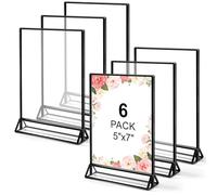 RAIHOMKIT 6 Pack Acrylic Black Sign Holders, 5x7 Inch Clear Wedding Table Number Holder, Double Sided Menu Holders Picture Frames, Black Acrylic Frame Display Stand for Wedding Party Restaurant Signs
