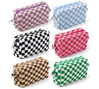RAIHOMKIT 6 PCS Checkered Makeup Bags for Women, Cosmetic Bag Travel Toiletry Bag Bulk With Zipper, Cute Pencil Pouch, Storage Bags Organizer for Purse Makeup Brushes Aesthetic Accessories