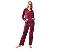 RAIKOU Women Velour Tracksuit Zip up Hooded Active Sports Wear Loungewear Set Velvet Winter Tracksuits Jogging Suit Sportwear(16-18，Weinred)