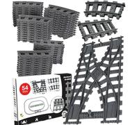 Rail Set City Railway Extension Set City Train Power Functions Kit Rails Accessories Clamping Blocks Compatible with the Market Leader (54 Pieces City Railway Rails)