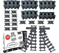 Rail Set City Railway Extension Set City Train Power Functions Kit Rails Accessories Clamping Blocks Compatible with the Market Leader (40 Pieces City Railway Rails)