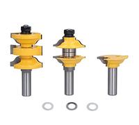 Rail Stile Router Bit Set, Woodworking Milling Cutter, 3Pcs Door Frame Tenon Cutting Kit with Heat PTFE Coating, 1/2in Shank Diameter for Cabinet Making and DIY Projects