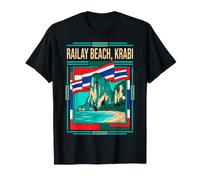 Railay Beach Krabi Thailand Flag Limestone Cliffs Retro Art T-Shirt