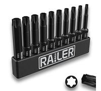Railer 10 Pack TORX Bit Set. Premium S2 Steel 2 Inch TORX Bit Set With Quick Release Shank and a Storage Bitrail. (T10, T15, T20x2, T25x2, T27, T30x2, T40)