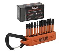 Railer 20pc Screwdriver Bit Set - Premium S2 Steel 2" Phillips, Robertson, Torx & Flat Head Impact Driver 10-Piece Bit Set with A Storage Bit Holder & Carabiner