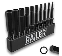 Railer SAE Hex Head Allen Wrench Drill Bit Set Premium S2 Steel 2 Inch SAE Hex Bit Set with Quick Release Shank and a Storage Bitrail - Great for Ikea Type Furniture