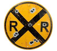 Railroad Crossing Distressed Rustic Round Metal Sign 12'' Diameter