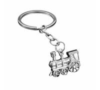 Railway Steam Train Locomotive Silver Keyring Keychain