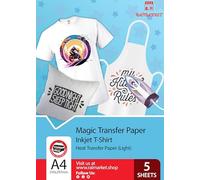 Raimarket A4 Heat Transfer Paper - 5 Sheets | Printable Vinyl for T-Shirt Printing, Iron-On Sheets for Light Fabrics, Create Custom Tees & Personalized Gifts with Printable Vinyl