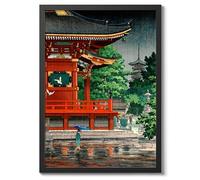 Rain At Asakusa Kannon Temple Tsuchiya Koitsu Poster, Japanese Woodblock Ukiyo-E Print, Vintage Art Picture Painting Wall Art Exhibition Home Decor, A4 (Black Frame) - 32.7x24.1cm