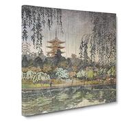 Rain at Kofukuji Temple by Tsuchiya Koitsu Asian Japanese Canvas Wall Art Print Ready to Hang, Framed Picture for Living Room Bedroom Home Office Décor, 20x20 Inch (50x50 cm)