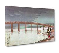 Rain At Shinohashi Bridge By Kobayashi Kiyochika Asian Japanese Canvas Wall Art Print Ready to Hang, Framed Picture for Living Room Bedroom Home Office Décor, 20x14 Inch (50x35 cm)