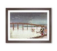 Rain At Shinohashi Bridge By Kobayashi Kiyochika Asian Japanese Framed Wall Art Print, Ready to Hang Picture for Living Room Bedroom Home Office Décor, Walnut A3 (46 x 34 cm)