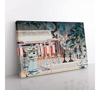 Rain At The Temple By Kamei Tobei Asian Japanese Canvas Wall Art Print Ready to Hang, Framed Picture for Living Room Bedroom Home Office Décor, 50x35 cm (20x14 Inch)