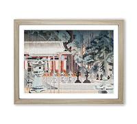 Rain At The Temple By Kamei Tobei Asian Japanese Framed Print | A4 Oak Framed Wall Art | Ready to Hang | Asian Religious Picture | Living Room Bedroom Lounge Office