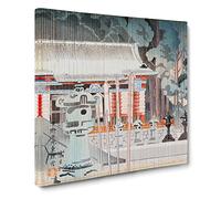 Rain at the Temple by Kamei Tobei Canvas Print | Gallery Wrapped 30mm Frame Wall Art | 20x20 inches | Ready to Hang | Asian Landscape Picture | Living Room Bedroom Lounge Office
