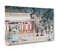 Rain At The Temple By Kamei Tobei Canvas Print | Gallery Wrapped 30mm Frame Wall Art | 24x16 inches | Ready to Hang | Asian Landscape Picture | Living Room Bedroom Lounge Office