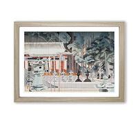 Rain at The Temple by Kamei Tobei Framed Print | A2 Oak Framed Wall Art | Ready to Hang | Modern Religious Picture | Living Room Bedroom Lounge Office