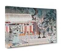 Rain at The Temple by Kamei Tobei Painting Canvas Print | Gallery Wrapped 30mm Frame Wall Art | 30x20 inches | Ready to Hang | Asian Landscape Picture | Living Room Bedroom Lounge Office