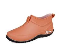 Rain Boots for Unisex Printed Rubber Wellies Waterproof Short High Ankle Mucker Snow Shoes Non-Slip Easier On Off Good Orange