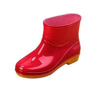 Rain Boots for Unisex Short Leg Half-Height Ladies Rubber Festival Eva/PVC Footbed Snow Outdoor Waterproof Non-Slip Walking Red