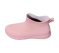 Rain Boots for Women Men Printed Rubber Wellies Waterproof Short Eva/PVC Footbed Shoes Unisex Wellington Soft Wool Lining Pink