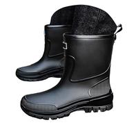 Rain Boots for Women Men Waterproof Rubber Mid Calf Boots Non Slip Round Wide Toe Flat Garden Work Shoes Lightweight Outdoor Walking Ankle Boot Camping Fishing Farming Boating Shoes Black a