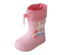 Rain Boots Kids Non-Slip Wellies Easy Pull On Wellington Boots Classic Solid Galoshes Water Shoes Flexible Comfortable Fit Beach Walk Camping Trip Farm Visit for 2-11 Years Pink