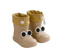 Rain Boots with Cute 3D Sunglasses Decor for Toddler Kids Adjustable Drawstring Cuff Reinforced Rounded Toe Lightweight Waterproof Rain Shoes Fashion Garden Non Slip Footwear (2-Khaki, 1 Big Kids)