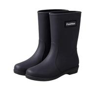 Rain Boots Women's Four Seasons Outdoor Mid-tube Waterproof Non-slip Rubber Shoes With Cotton Cover For Outdoor Gardening(Black cotton,40)