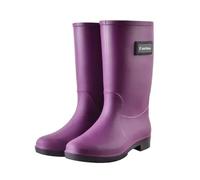 Rain Boots Women's Four Seasons Outdoor Mid-tube Waterproof Non-slip Rubber Shoes With Cotton Cover For Outdoor Gardening(Purple cotton,40)