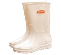 Rain Boots Women's Wellington Boots Waterproof Rain Shoes Rubber Boots Garden Rain Boots Outdoor Work Fishing Car Wash Kitchen Non-Slip Overshoes Rubber Shoes, White, 7 UK