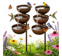 Rain Catcher Bird Bath, 3-Tier Metal Rain Catcher Garden Stake, Decorative Flower Bed Rainwater Collector - Bring Life Back to Your Garden, Outdoor Bird Bath for Yards, Lawns (2 PCS)