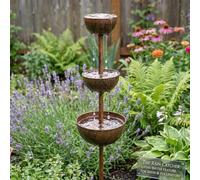 Rain Catcher - Plant Support Metal Garden Ornament, 27in Bronze Rain Catcher Garden Stake, 3-Tier Cascading Bird Bath & Bee Watering Station for Climbing Plants