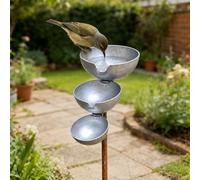 Rain Catchers for Garden, 3 Tiered Metal Rain Catcher Bird Water Feeder Bowl, Rust Resistant Rains Chain Bee Watering Station, Rainwater Collector Garden Stakes Decorative, for Backyard Decor